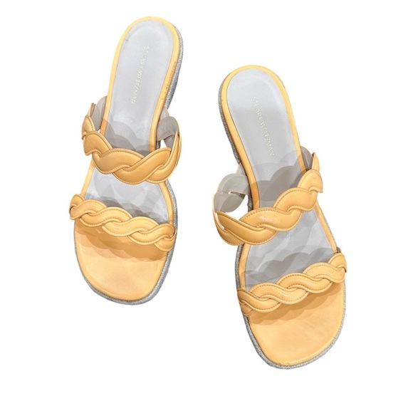 Stuart Weitzman Twist Espadrille Wedge Sandals in Mango Leather Women's 8 - Picture 2 of 6